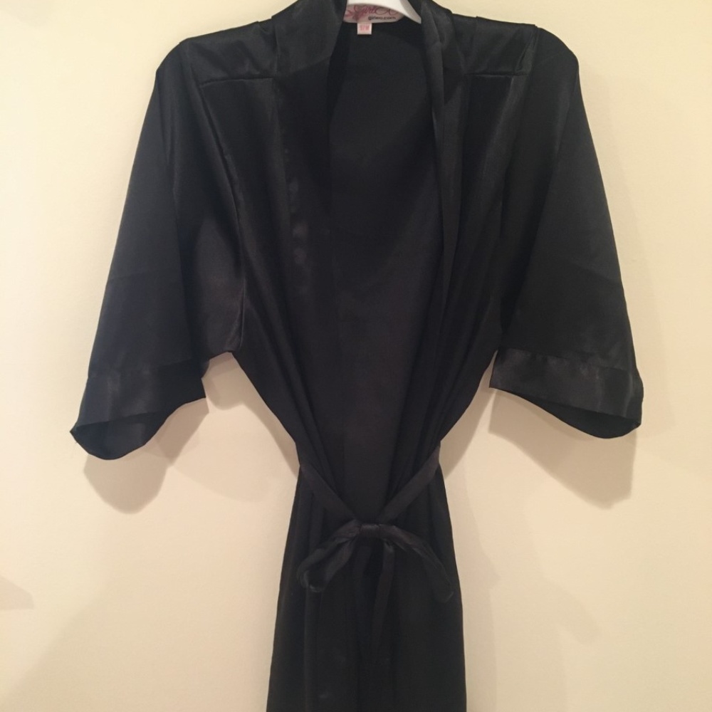 Silky black bathrobe